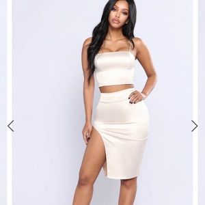 Satin skirt Set- champagne